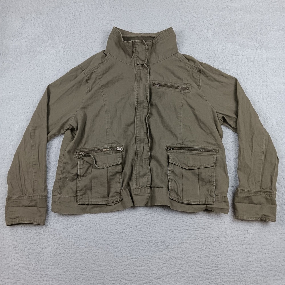 Gap Jacket Utility Field Women XXL Olive Linen Cotton Blend Cargo Relaxed